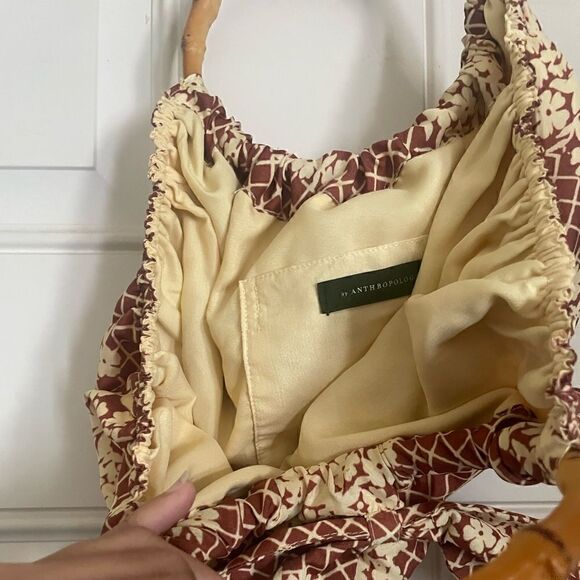 Anthropologie Floral Print Pippa Bag Wooden Handles - Picture 3 of 7